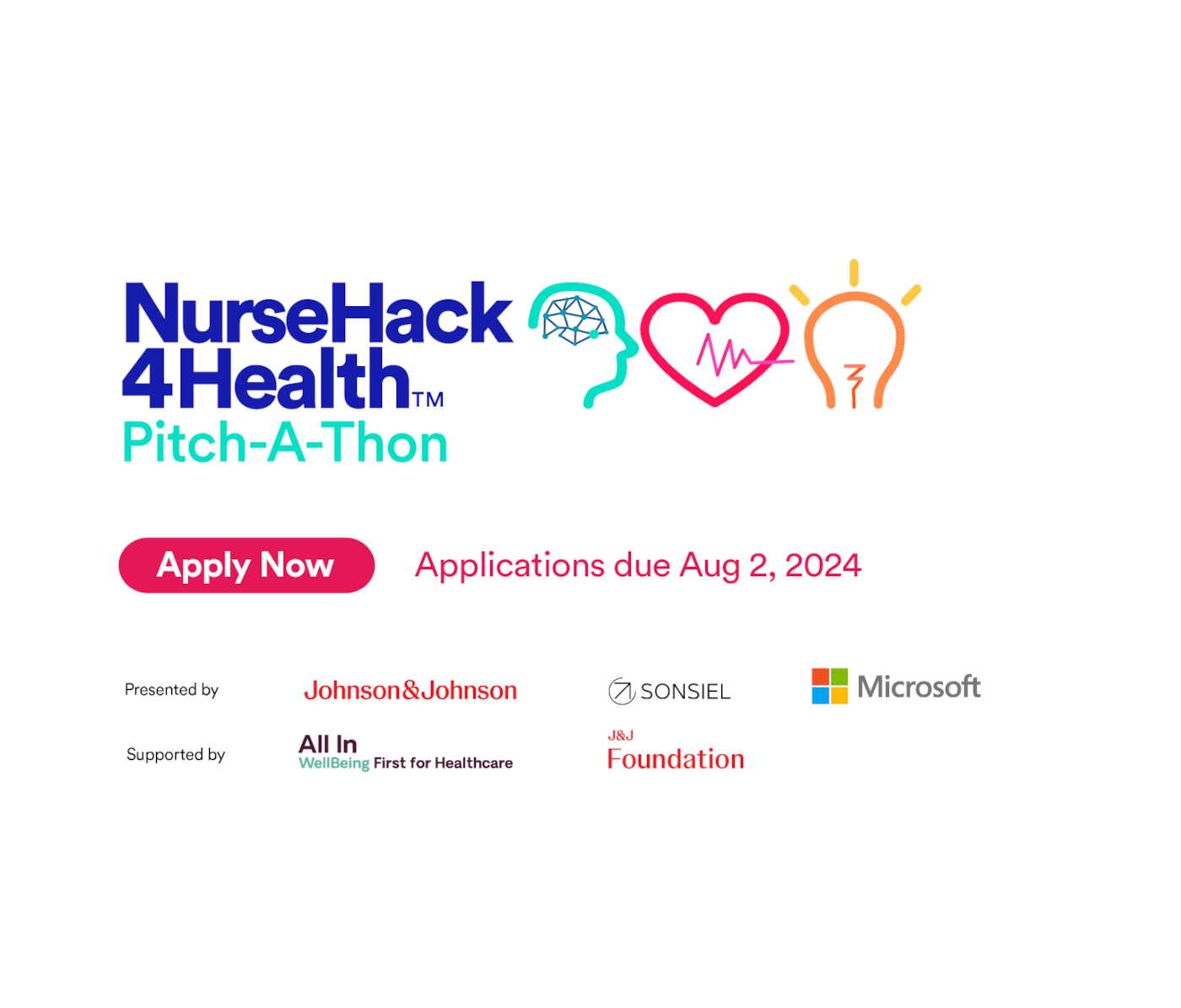 Apply Now promo graphic for the 2024 NurseHack4Health Pitch-A-Thon